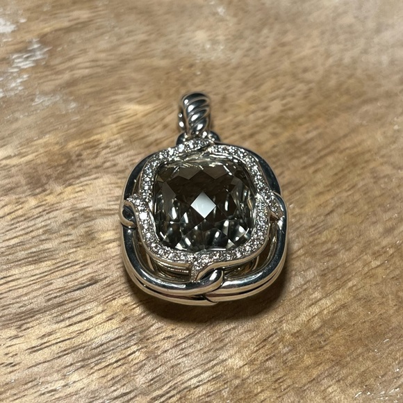 David Yurman Sterling Silver Diamond Prasiolite Labyrinth Enhancer Pendant - Picture 3 of 16